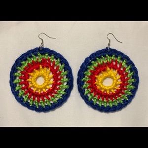 Multi-colored Crocheted Hoop Earrings